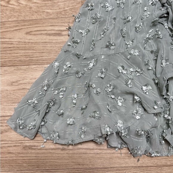 🥒 Selfie Leslie Florence Avenue Ruffle Wrap Mini Party Dress Sage Olive Green XS - Picture 7 of 11